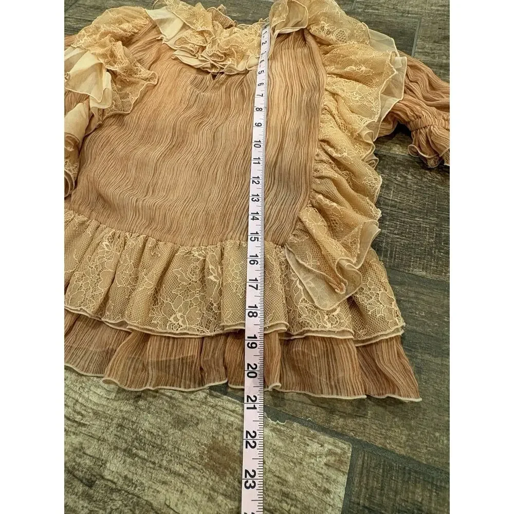 Ulla Johnson Ruffle Silk Top Peach Lace Victorian Boho Blouse Size Large ? NWOT